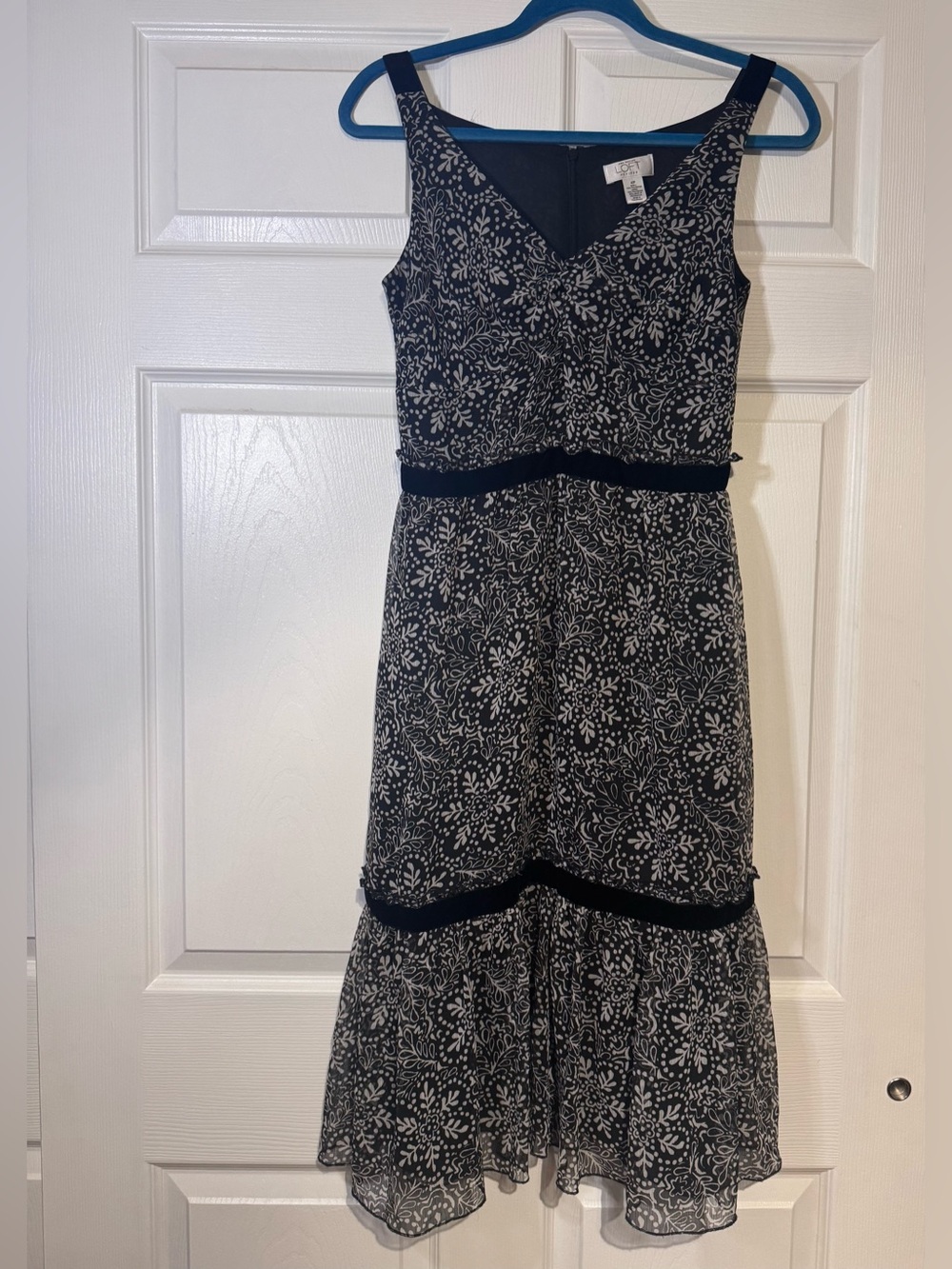 LOFT Black and White Floral Midi Dress